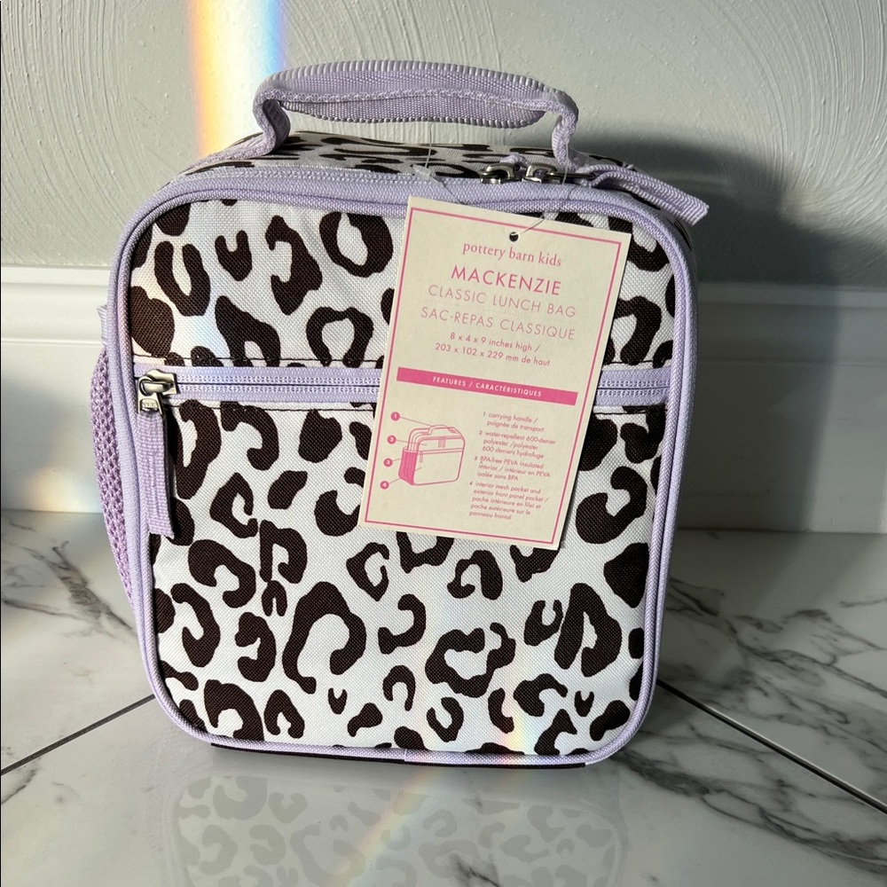 Pottery Barn Kids Animal Print Leopard Mackenzie Lunch Bag Lavender Trim NWT